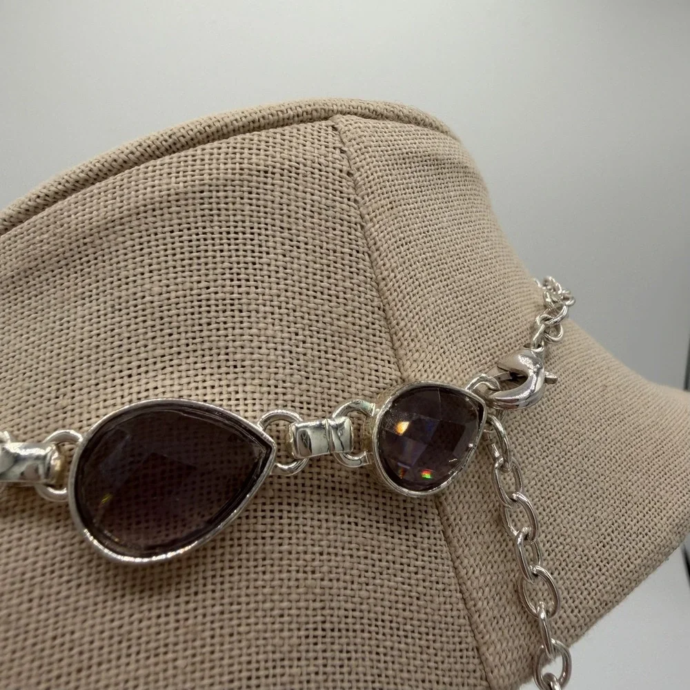 Vintage Napier Silver Tone Purple Faceted Teardrop Statement Choker‎ Necklace